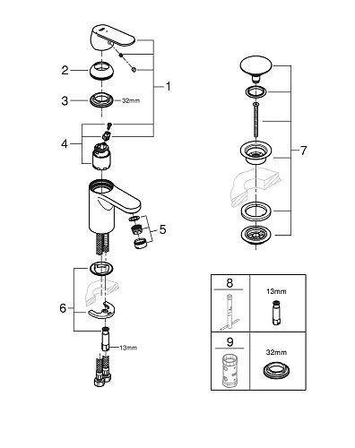 Смеситель для раковины GROHE Eurosmart Cosmopolitan однорычажный S-size, хром (23927000) Смеситель для раковины GROHE Eurosmart Cosmopolitan однорычажный S-size, хром (23927000)