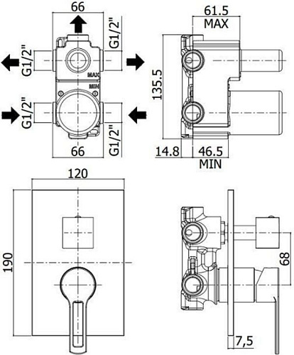 Смеситель для душа Paffoni Ringo RIN019CR/M (с внутренней частью) Смеситель для душа Paffoni Ringo RIN019CR/M (с внутренней частью)