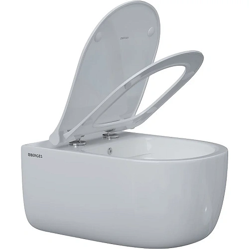 Унитаз подвесной BERGES EGO XL Rimless 54 см сиденье дюропласт, микролифт, быстросъемное 082138 Унитаз подвесной BERGES EGO XL Rimless 54 см сиденье дюропласт, микролифт, быстросъемное 082138
