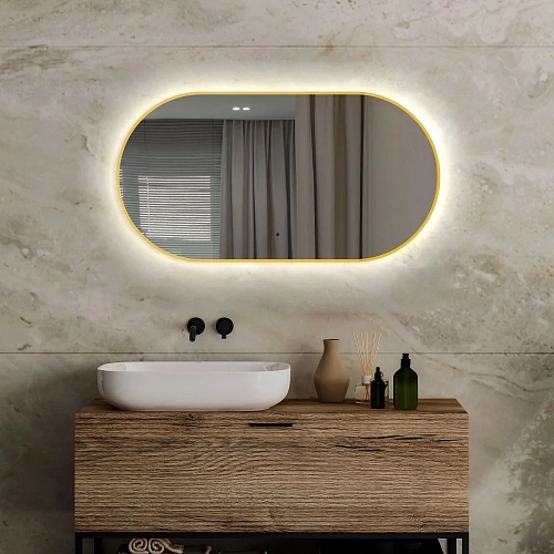 Зеркало ABBER Kontur AG6304SCG с подсветкой, бесконтактный выключатель, диммер, золото Зеркало ABBER Kontur AG6304SCG с подсветкой, бесконтактный выключатель, диммер, золото