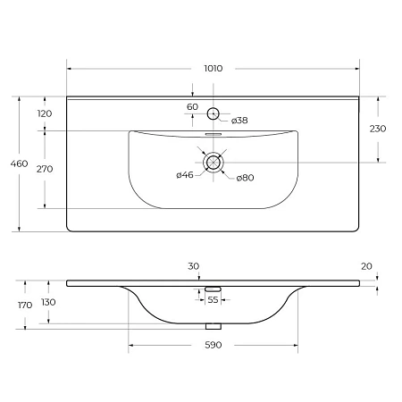 Раковина BelBagno BB-8099-100 1010x460 Раковина BelBagno BB-8099-100 1010x460