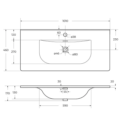 Раковина CEZARES CZR-8099-100 белый 1010x460 керамика Раковина CEZARES CZR-8099-100 белый 1010x460 керамика