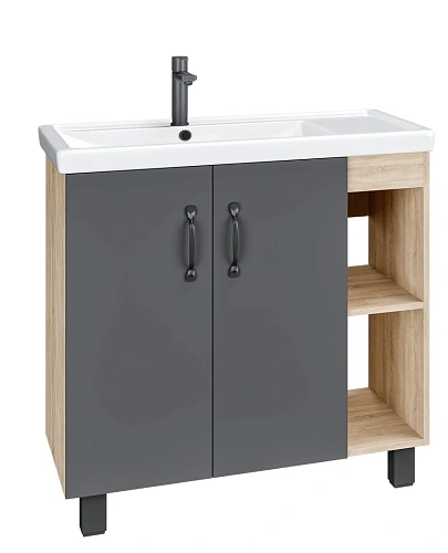 Тумба под раковину GROSSMAN ФЛАЙ-80 см дуб сонома/серая (ум.Фостер 80-Пр) напольная 108002 Тумба под раковину GROSSMAN ФЛАЙ-80 см дуб сонома/серая (ум.Фостер 80-Пр) напольная 108002