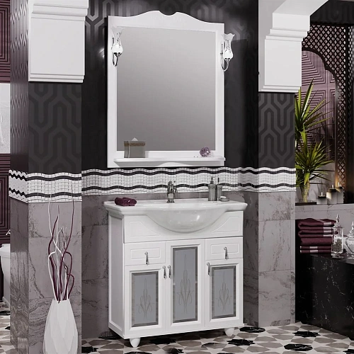 Тумба под раковину Opadiris Тибет 80 с художественным стеклом белый матовый Z0000012646 Тумба под раковину Opadiris Тибет 80 с художественным стеклом белый матовый Z0000012646