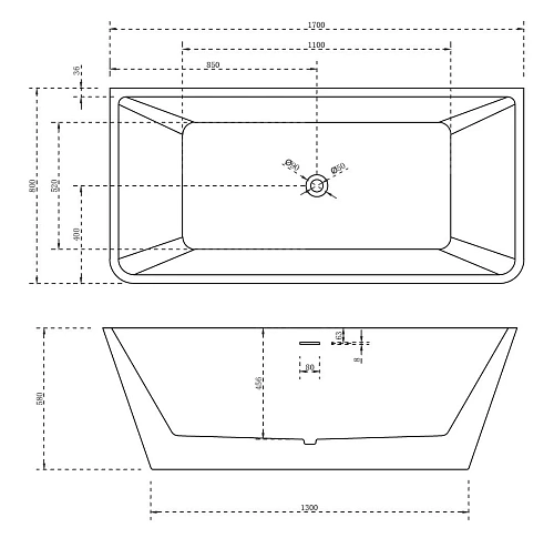 Ванна отдельностоящая ABBER AB9212-1.7 170x80 универсальная, белая акриловая Ванна отдельностоящая ABBER AB9212-1.7 170x80 универсальная, белая акриловая