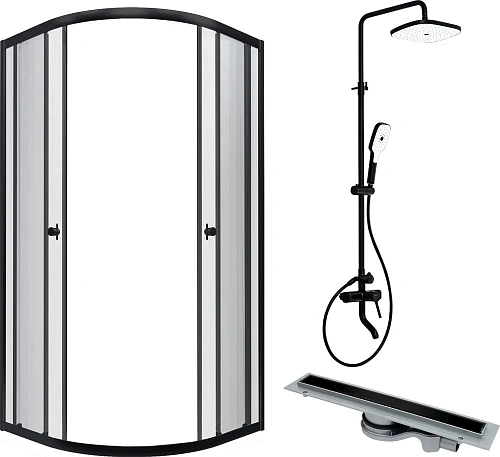 Душевой уголок DIWO Псков 90x90 черный матовый с линейным трапом CK DRAIN 1105-00155 55 см и Душевой 594701 Душевой уголок DIWO Псков 90x90 черный матовый с линейным трапом CK DRAIN 1105-00155 55 см и Душевой 594701