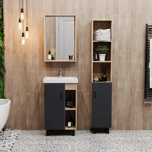 Тумба под раковину Onika Тимбер 50 см 105035 напольная, серая мат./дуб сонома (для Фостер 50) Тумба под раковину Onika Тимбер 50 см 105035 напольная, серая мат./дуб сонома (для Фостер 50)