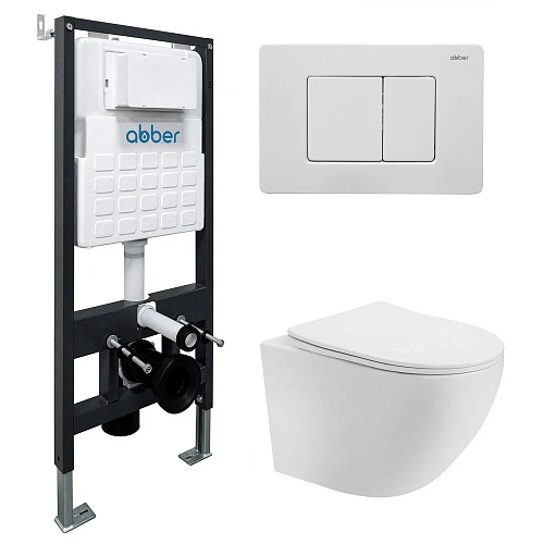 Комплект унитаза ABBER Bequem AC1100T белый с инсталляцией AC0105 и кнопкой AC0120MW белая матовая Комплект унитаза ABBER Bequem AC1100T белый с инсталляцией AC0105 и кнопкой AC0120MW белая матовая