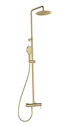 Душевая система AQUAme AQM8011BG со смесителем и изливом, лейка 3 режима 1100-1500мм, золото шлифован Душевая система AQUAme AQM8011BG со смесителем и изливом, лейка 3 режима 1100-1500мм, золото шлифован