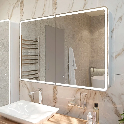 Зеркальный шкаф STWORKI Ольборг МВК078 120, с подсветкой, прямоугольный, большой, навесной, в стиле 541554 Зеркальный шкаф STWORKI Ольборг МВК078 120, с подсветкой, прямоугольный, большой, навесной, в стиле 541554