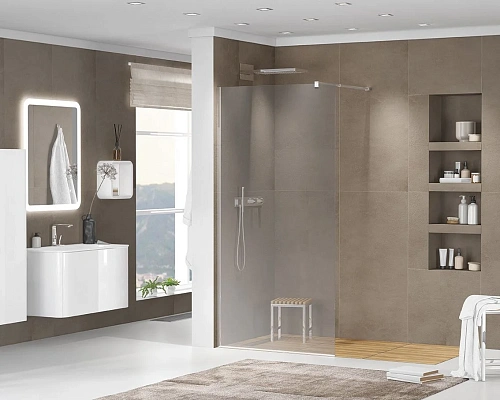 Душевая перегородка CEZARES LIBERTA-L-1-100-GR-Cr 100см стекло тонированное (графит), профиль хром Душевая перегородка CEZARES LIBERTA-L-1-100-GR-Cr 100см стекло тонированное (графит), профиль хром