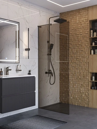Душевая перегородка BelBagno UNO-L-1-TB-90-BR-GM 90 см, профиль оружейная сталь, стекло тонированная бронза Душевая перегородка BelBagno UNO-L-1-TB-90-BR-GM 90 см, профиль оружейная сталь, стекло тонированная бронза