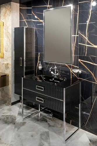 Тумба под раковину Armadi Art MONACO 80 866-080-BCR черная глянец + хром моноблок Тумба под раковину Armadi Art MONACO 80 866-080-BCR черная глянец + хром моноблок