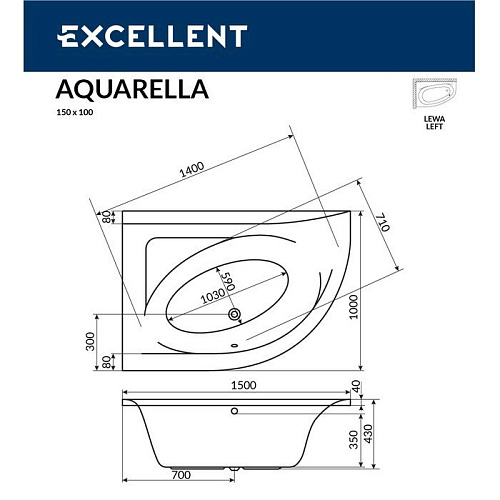 Акриловая ванна EXCELLENT Aquarella 150x100 левая ULTRA хром WAEX.ARL15.ULTRA.CR Акриловая ванна EXCELLENT Aquarella 150x100 левая ULTRA хром WAEX.ARL15.ULTRA.CR