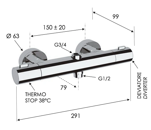 Смеситель для душа Remer Elegance EQ3234 термостатический Смеситель для душа Remer Elegance EQ3234 термостатический