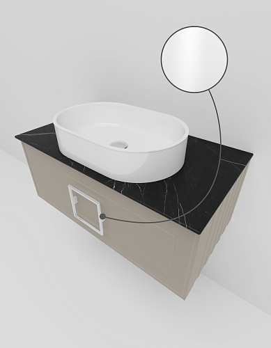 Тумба под раковину La Fenice Cubo Cappuccino 90 NFNC-01-CUB-C-90-2-GB бежевая матовая с белой ручкой и черной столешницей Тумба под раковину La Fenice Cubo Cappuccino 90 NFNC-01-CUB-C-90-2-GB бежевая матовая с белой ручкой и черной столешницей