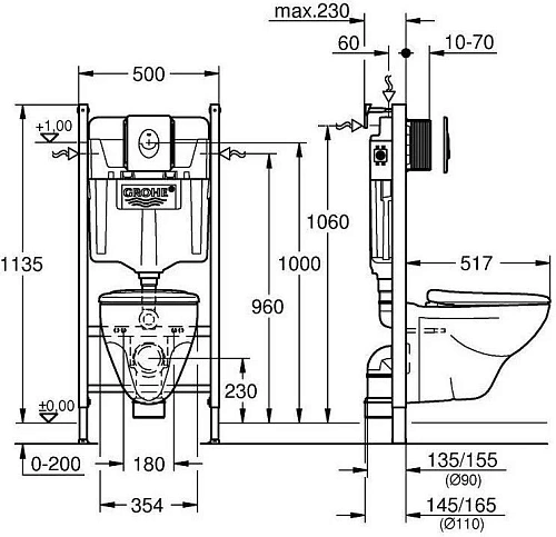 Унитаз подвесной GROHE Lecico Perth с сиденьем, альпин-белый (491606045) Унитаз подвесной GROHE Lecico Perth с сиденьем, альпин-белый (491606045)