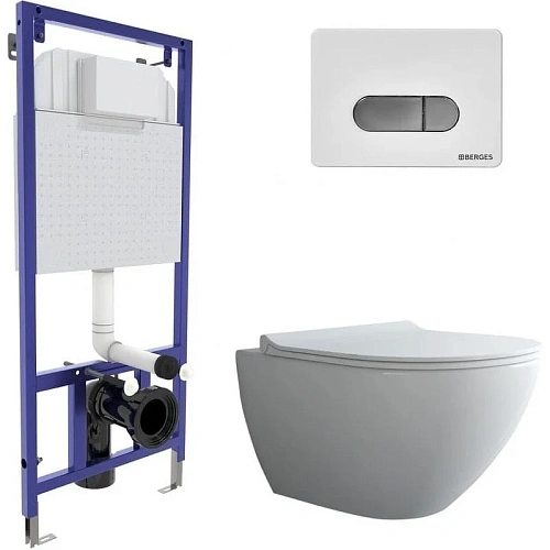Комплект унитаза BERGES PUMA Rimless с инсталляцией NOVUM, кнопка D7, сидение Toma Slim SO 043270 Комплект унитаза BERGES PUMA Rimless с инсталляцией NOVUM, кнопка D7, сидение Toma Slim SO 043270