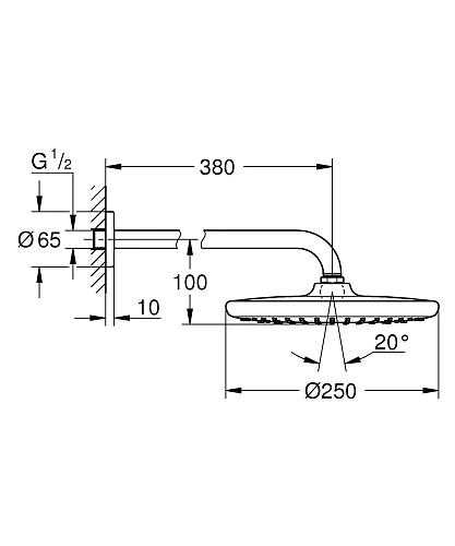 Верхний душ GROHE Tempesta 250, круглый + Душевой кронштейн 380 мм, хром (26663000) Верхний душ GROHE Tempesta 250, круглый + Душевой кронштейн 380 мм, хром (26663000)