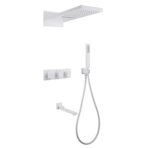Душевая система ABBER Daheim AF8253W скрытого монтажа с изливом, термостат, белая матовая Душевая система ABBER Daheim AF8253W скрытого монтажа с изливом, термостат, белая матовая
