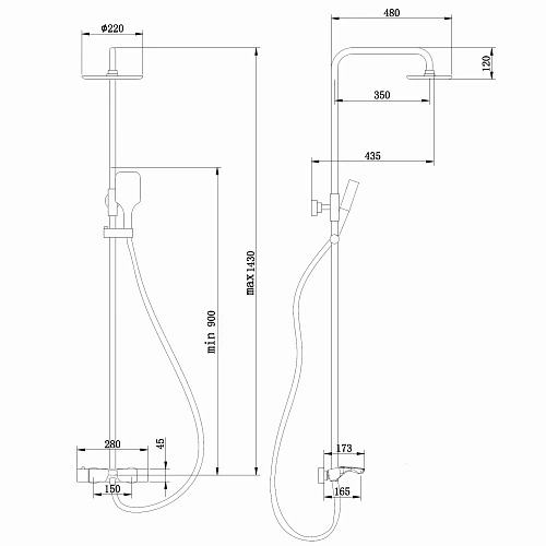 Душевая система ABBER Thermostat AF8516SPL с термостатом и изливом, сатин Душевая система ABBER Thermostat AF8516SPL с термостатом и изливом, сатин