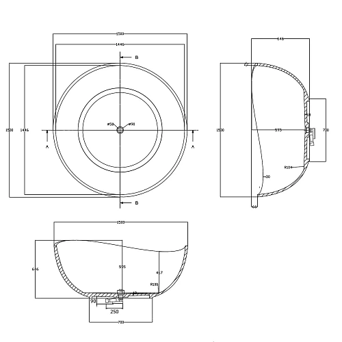 Ванна отдельностоящая ABBER AT9705Aquamarin 150x150 универсальная, бирюзовый полиэфирная смола Ванна отдельностоящая ABBER AT9705Aquamarin 150x150 универсальная, бирюзовый полиэфирная смола