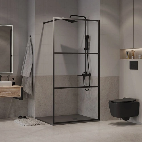 Душевая перегородка Niagara Nova NG-688-90BLACK (90x195) черный матовый, стекло прозрачное с рисунком Душевая перегородка Niagara Nova NG-688-90BLACK (90x195) черный матовый, стекло прозрачное с рисунком