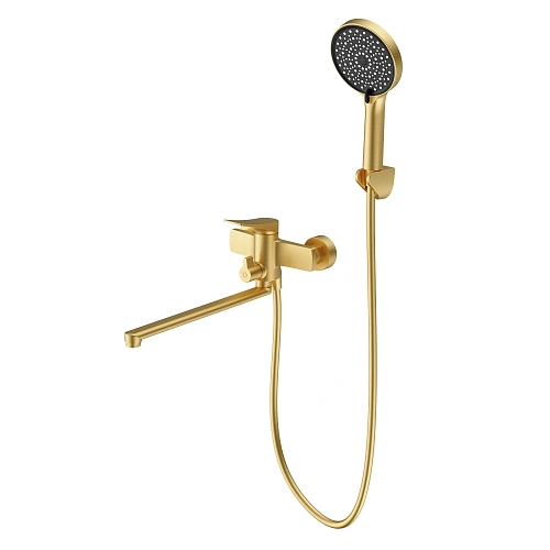 Смеситель для ванны Splenka S54.22.03 универсальный, поворотный излив 35 см, сатин золотой Смеситель для ванны Splenka S54.22.03 универсальный, поворотный излив 35 см, сатин золотой