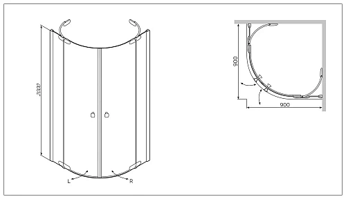 Душевой уголок AM.PM Sensation W30G-D90R2-200-CT 90х90 см, без поддона Душевой уголок AM.PM Sensation W30G-D90R2-200-CT 90х90 см, без поддона