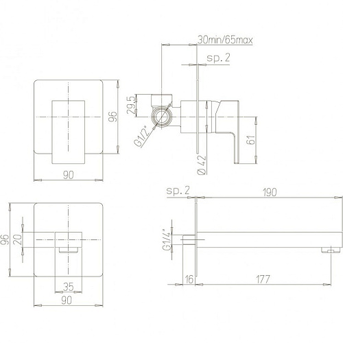 Верхний душ Paini 50PZ759QQ25 250 мм, квадратный Верхний душ Paini 50PZ759QQ25 250 мм, квадратный