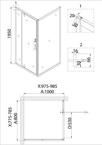 Душевой уголок Niagara Nova NG-63-8A-A100 (80x100x195) прямоугольная, дверь распашная Душевой уголок Niagara Nova NG-63-8A-A100 (80x100x195) прямоугольная, дверь распашная