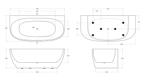 Акриловая ванна BelBagno BB83-1700-W0 1700x795 Акриловая ванна BelBagno BB83-1700-W0 1700x795