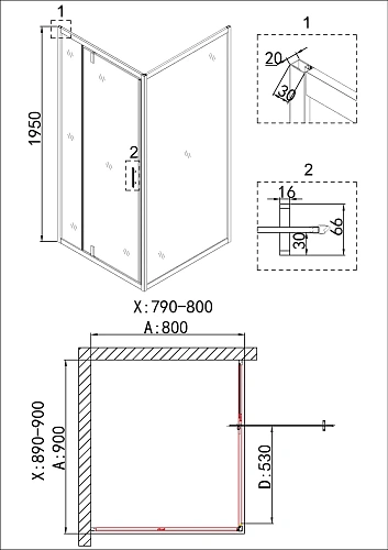 Душевой уголок Niagara Nova NG-43-9AG-A80G (90x80x195) прямоугольная, дверь распашная Душевой уголок Niagara Nova NG-43-9AG-A80G (90x80x195) прямоугольная, дверь распашная