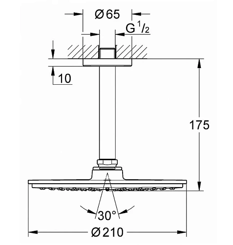 Верхний душ GROHE Rainshower Cosmopolitan Metal, диаметр 210 мм, Кронштейн верхнего душа, хром (2605 26053000 Верхний душ GROHE Rainshower Cosmopolitan Metal, диаметр 210 мм, Кронштейн верхнего душа, хром (2605 26053000
