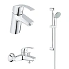 Комплект смесителей GROHE Eurosmart с душевым гарнитуром, хром (124446)