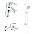 Комплект смесителей GROHE Eurosmart с душевым гарнитуром, хром (124446) Комплект смесителей GROHE Eurosmart с душевым гарнитуром, хром (124446)