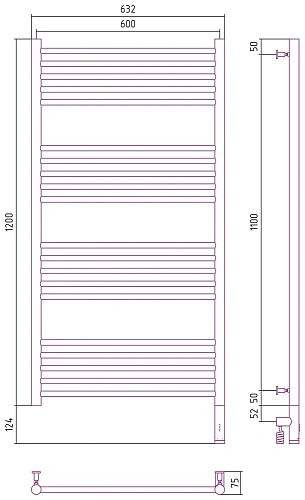 Полотенцесушитель электрический Сунержа Богема 3.0 прямая 1200х600 МЭМ правый 31-5805-1260 Матовый ч Полотенцесушитель электрический Сунержа Богема 3.0 прямая 1200х600 МЭМ правый 31-5805-1260 Матовый ч
