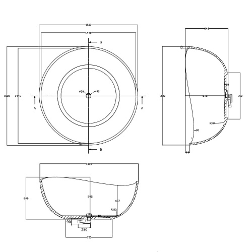 Ванна отдельностоящая ABBER AT9705Koralle 150x150 универсальная, розовый полиэфирная смола Ванна отдельностоящая ABBER AT9705Koralle 150x150 универсальная, розовый полиэфирная смола