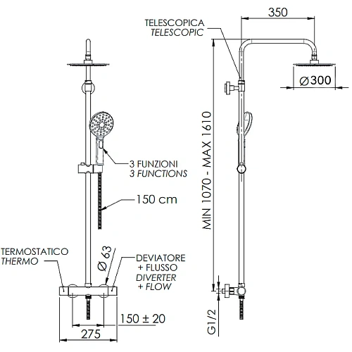 Душевая система Remer Elegance EQ32A8MPUFM30 термостатическая Душевая система Remer Elegance EQ32A8MPUFM30 термостатическая
