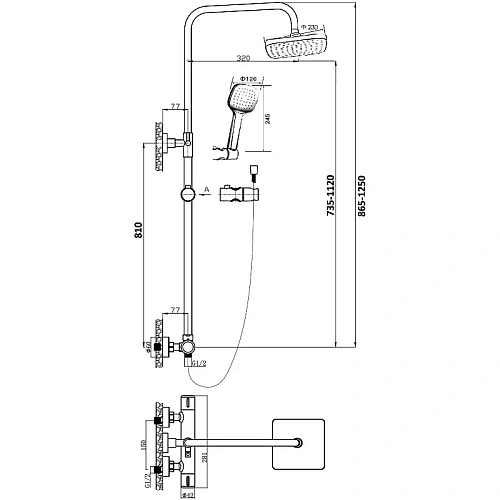 Душевая система Orange Thermo T02S4-912b c термостатом, черный матовый Душевая система Orange Thermo T02S4-912b c термостатом, черный матовый