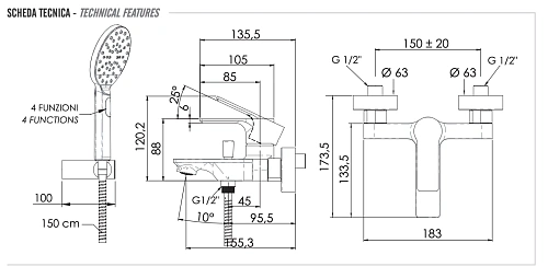Смеситель для ванны Remer Energy EY02NO, черный матовый Смеситель для ванны Remer Energy EY02NO, черный матовый