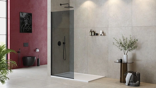 Душевая перегородка CEZARES LIBERTA-L-1-TB-80-GR-NERO 80см стекло тонированное (графит), профиль черный Душевая перегородка CEZARES LIBERTA-L-1-TB-80-GR-NERO 80см стекло тонированное (графит), профиль черный