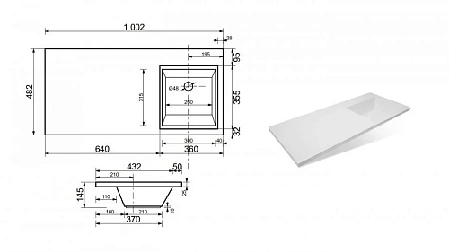 Тумба с раковиной Эстет Dallas Luxe ФР-00002318 1000х482 правая, напольная 3 ящика Тумба с раковиной Эстет Dallas Luxe ФР-00002318 1000х482 правая, напольная 3 ящика