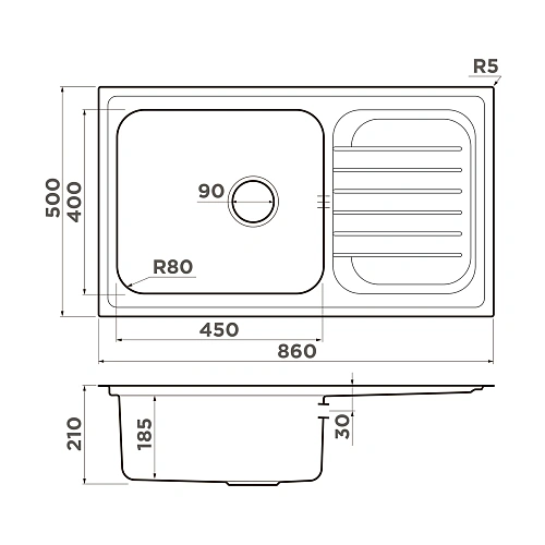 Кухонная мойка Omoikiri Haruna 86-IN нерж.сталь/нержавеющая сталь 4993451 Кухонная мойка Omoikiri Haruna 86-IN нерж.сталь/нержавеющая сталь 4993451