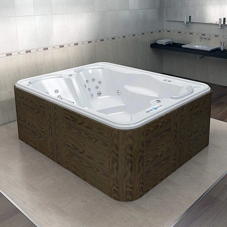 Мини бассейн Radomir г/а Делюкс 1-30-0-0-5-053Б белый, Platinum, 2140х1680, рама-подставка, система слива, 3 подголовника, 27 гидромассажных форсунок, хромотерапия 2 лампы, СПА-контроллер, 12 аэромассажных форсунок, система фильтрации Скиммер, система дез