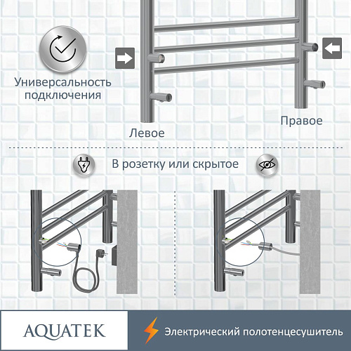 Полотенцесушитель электрический Aquatek Альфа П10 500х900 мм, с полкой AQ EL RRP1090CH Полотенцесушитель электрический Aquatek Альфа П10 500х900 мм, с полкой AQ EL RRP1090CH