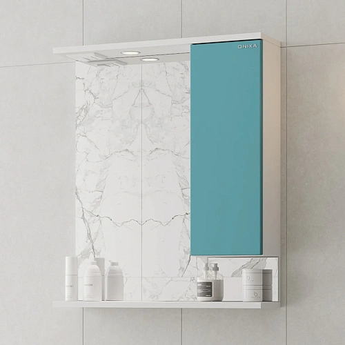 Зеркальный шкаф Onika Марви 60 см 206089 бирюза, правый, с подсветкой Зеркальный шкаф Onika Марви 60 см 206089 бирюза, правый, с подсветкой