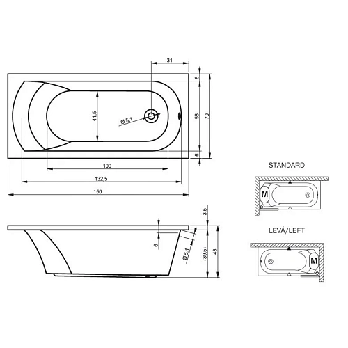 Акриловая ванна Riho Miami BB5800500000000 150х70 Акриловая ванна Riho Miami BB5800500000000 150х70