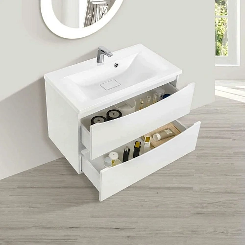 Тумба под раковину Vincea Mia 800 подвесная, 2 выкатных ящика soft close, G.White VMC-2MC800GW Тумба под раковину Vincea Mia 800 подвесная, 2 выкатных ящика soft close, G.White VMC-2MC800GW