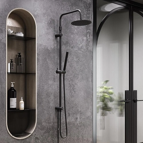 Душевая система Damixa Scandinavian Pure 936000300 верхний душ 250 мм, штанга 1050-1450, черны Душевая система Damixa Scandinavian Pure 936000300 верхний душ 250 мм, штанга 1050-1450, черны
